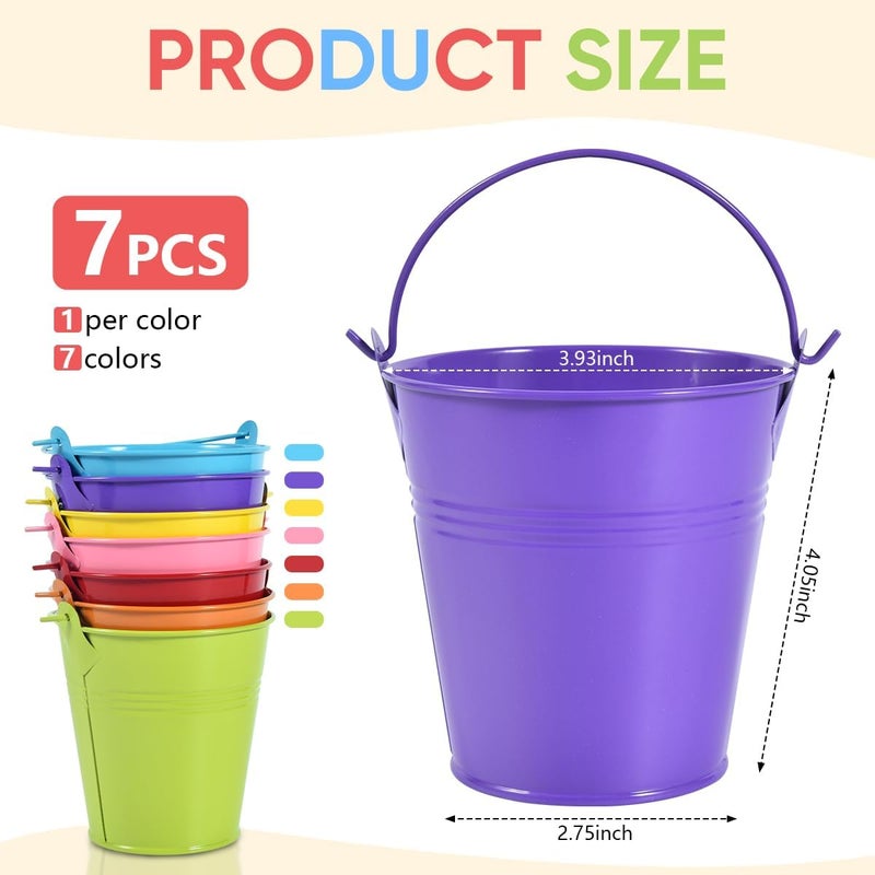 OBTANIM 7 Pack Colorful Metal Buckets with Handle Galvanized Ice Pails for Plants, Succulents, Party Favors Organizing, Rustic Home Decor or Classrooms Pencil Storage (4 x 2.8 inch) - Image 2
